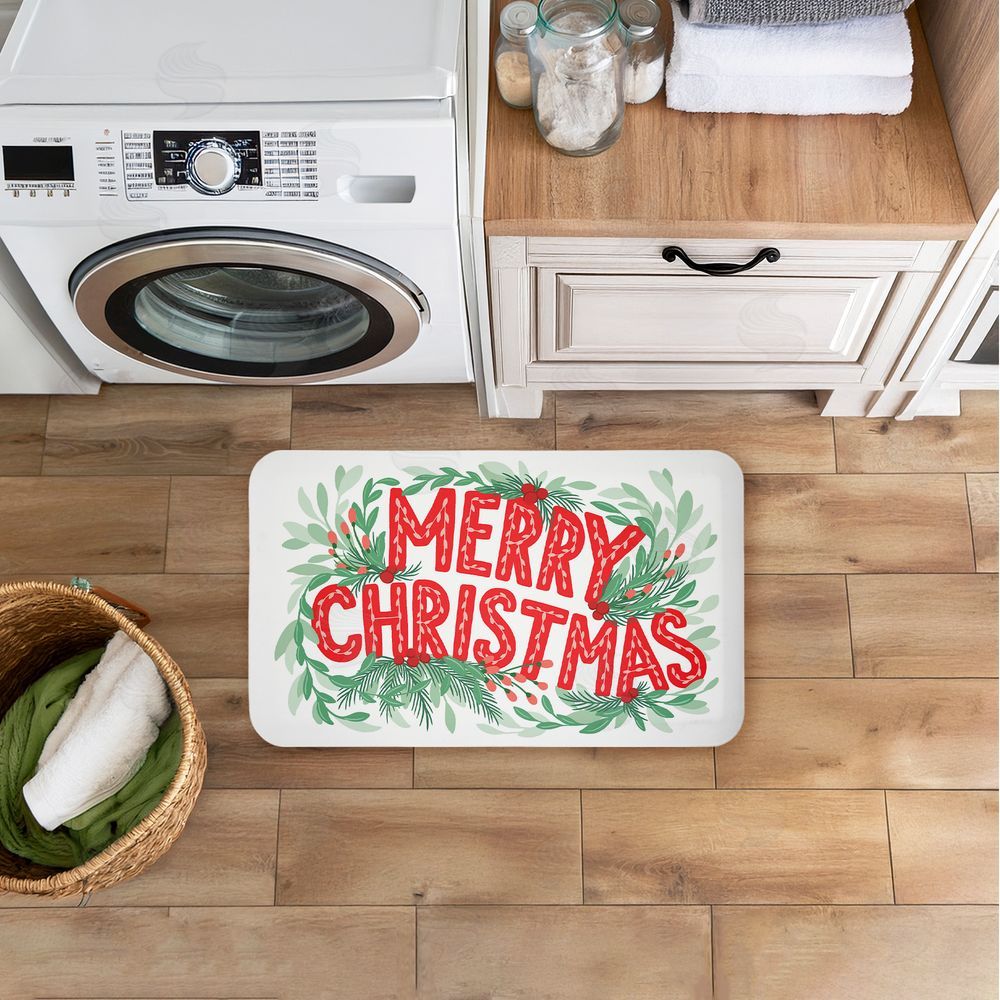 Heather McLaughlin Retro Merry Christmas & Foliage Kitchen Floor Mat