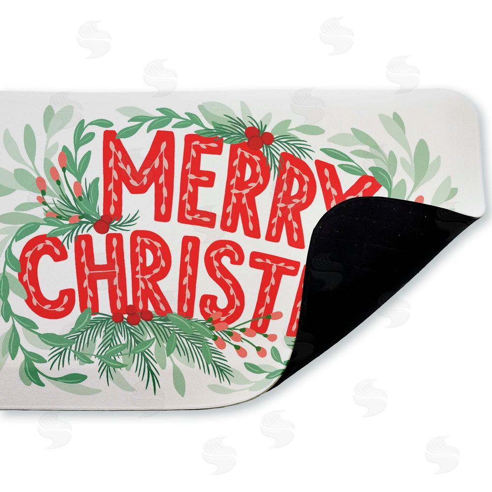 Heather McLaughlin Retro Merry Christmas & Foliage Kitchen Floor Mat