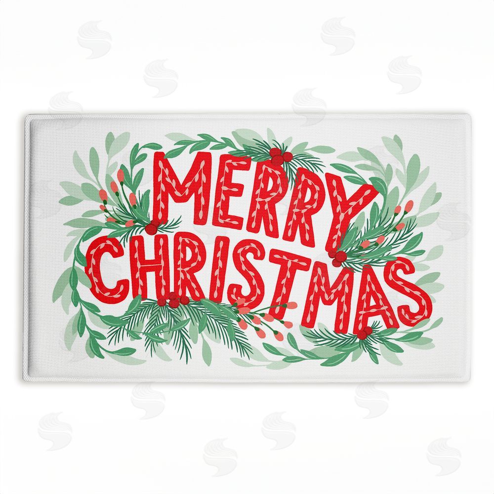 Heather McLaughlin Retro Merry Christmas & Foliage Plush Bathroom Floor Mat