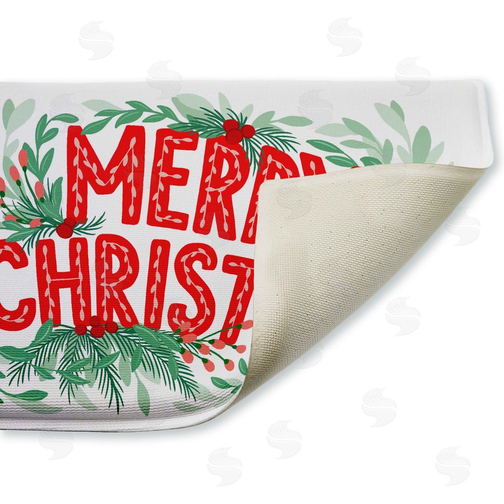 Heather McLaughlin Retro Merry Christmas & Foliage Plush Bathroom Floor Mat