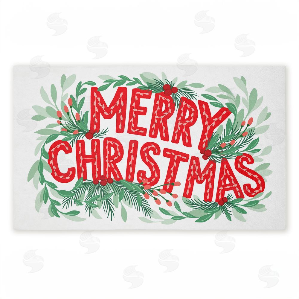 Heather McLaughlin Retro Merry Christmas & Foliage Unwoven Outdoor Door Mat