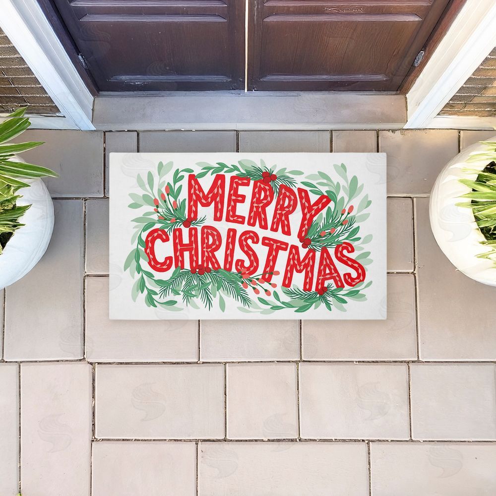 Heather McLaughlin Retro Merry Christmas & Foliage Unwoven Outdoor Door Mat