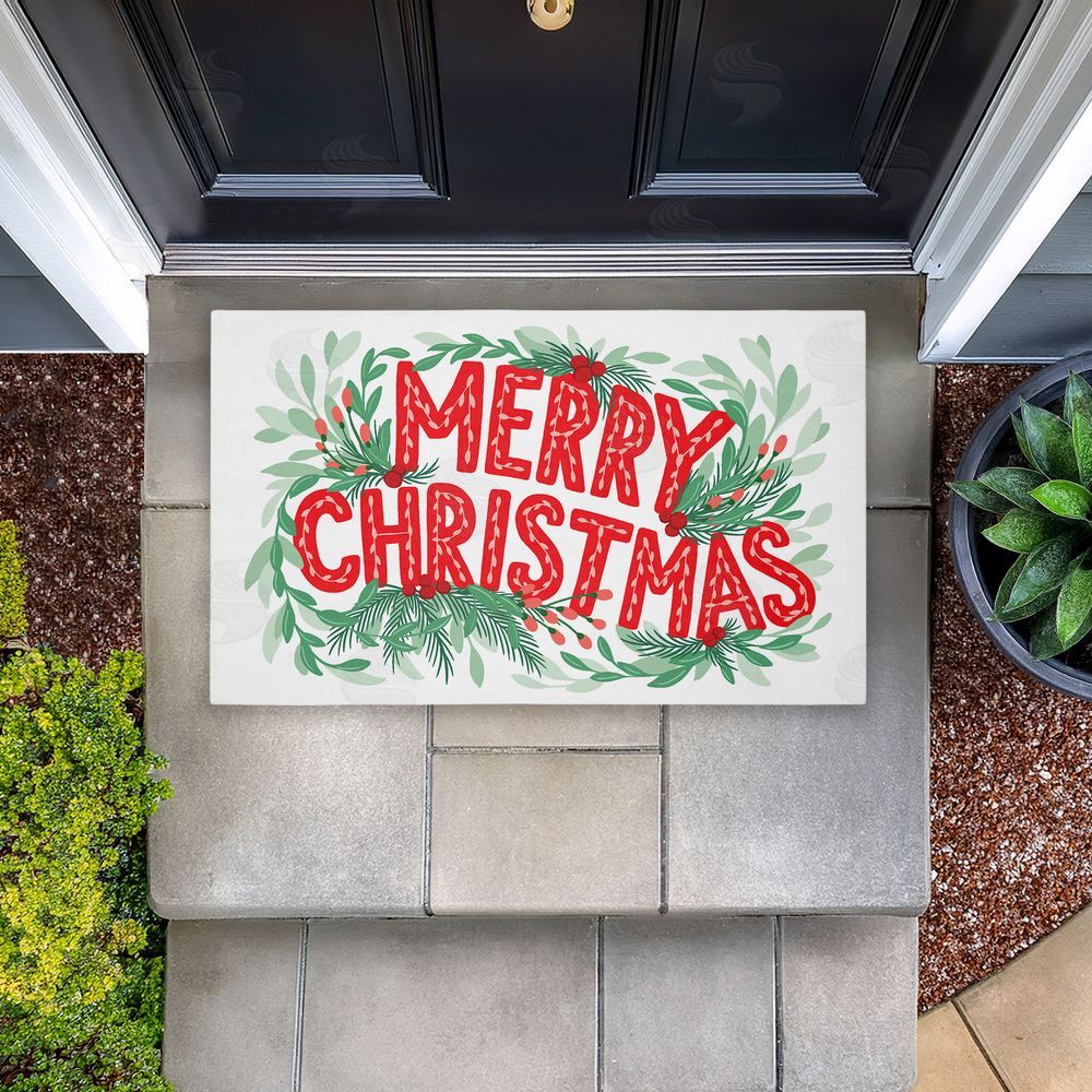 Heather McLaughlin Retro Merry Christmas & Foliage Unwoven Outdoor Door Mat