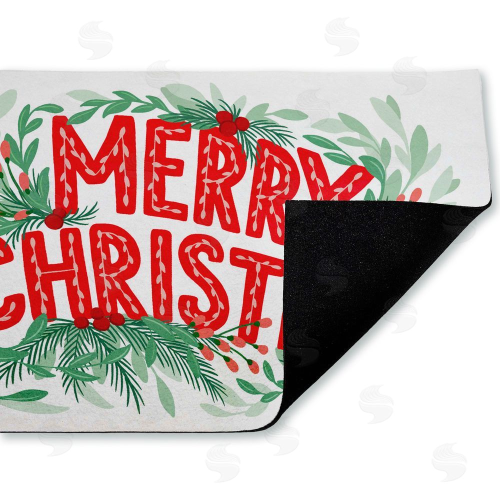 Heather McLaughlin Retro Merry Christmas & Foliage Unwoven Outdoor Door Mat