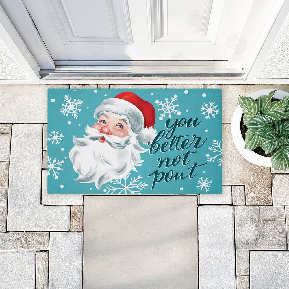 Caverly Smith Better Not Pout Antique Santa Unwoven Outdoor Door Mat