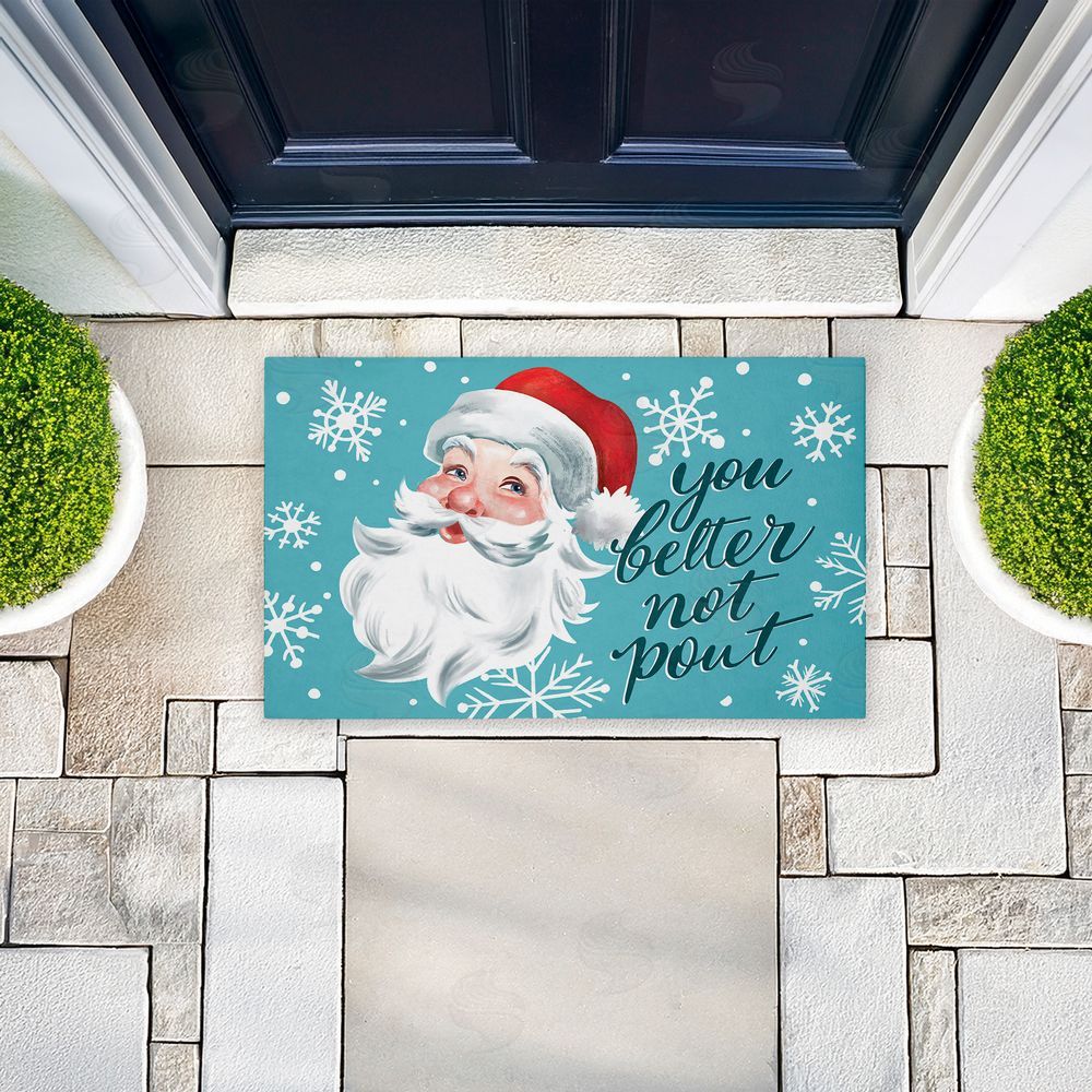 Caverly Smith Better Not Pout Antique Santa Unwoven Outdoor Door Mat