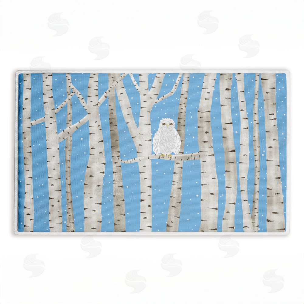 Darlene Seale Winter Birches & Owl Plush Bathroom Floor Mat