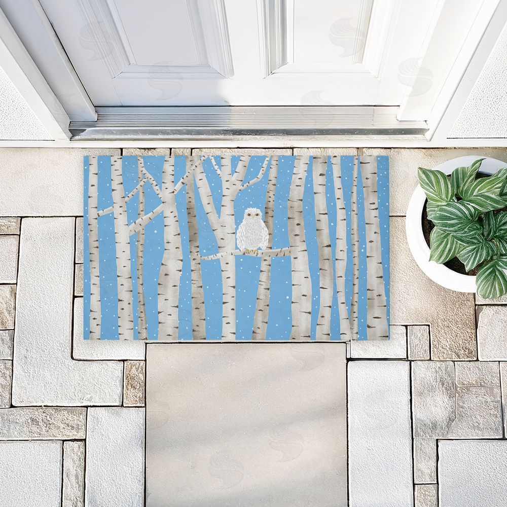 Darlene Seale Winter Birches & Owl Unwoven Outdoor Door Mat
