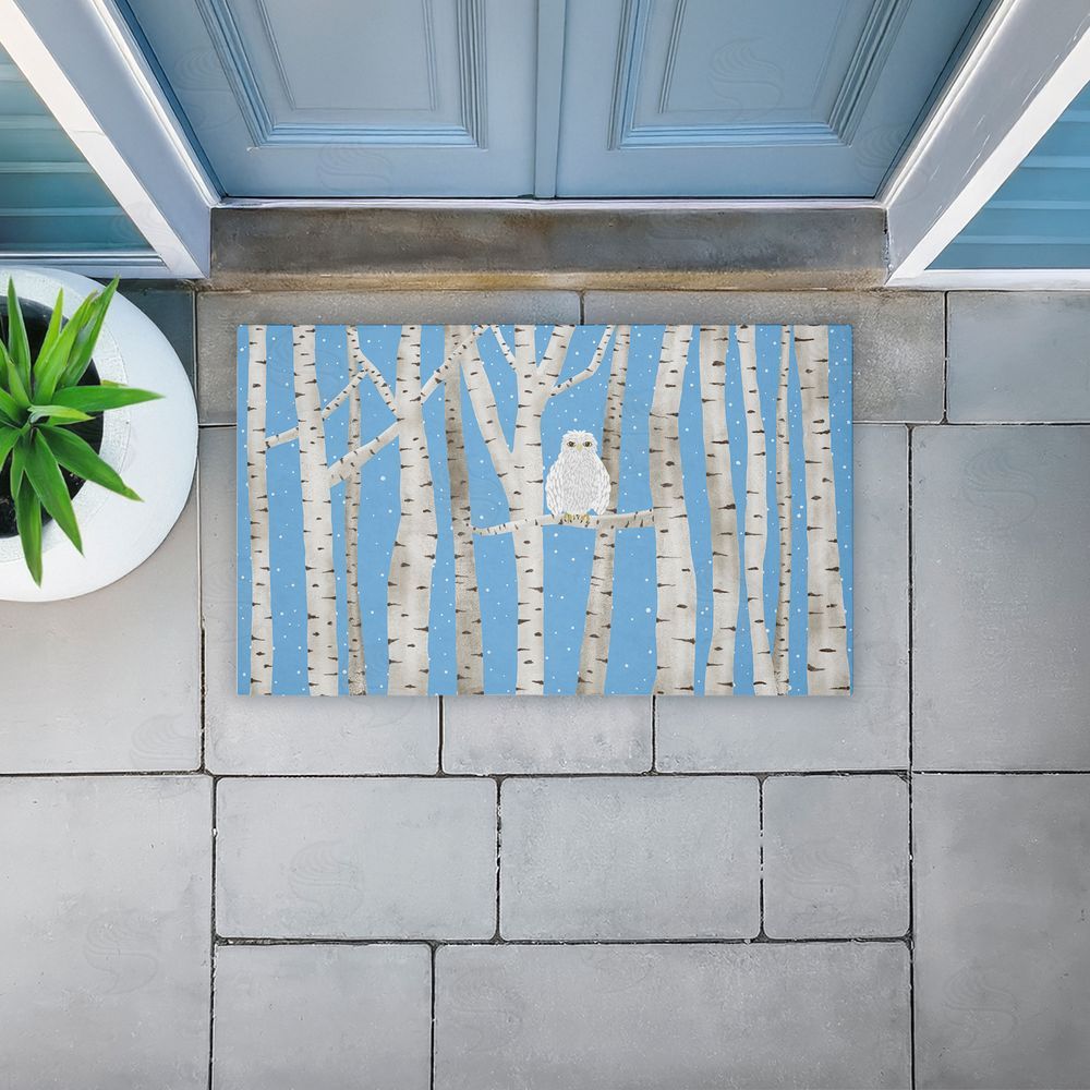 Darlene Seale Winter Birches & Owl Unwoven Outdoor Door Mat