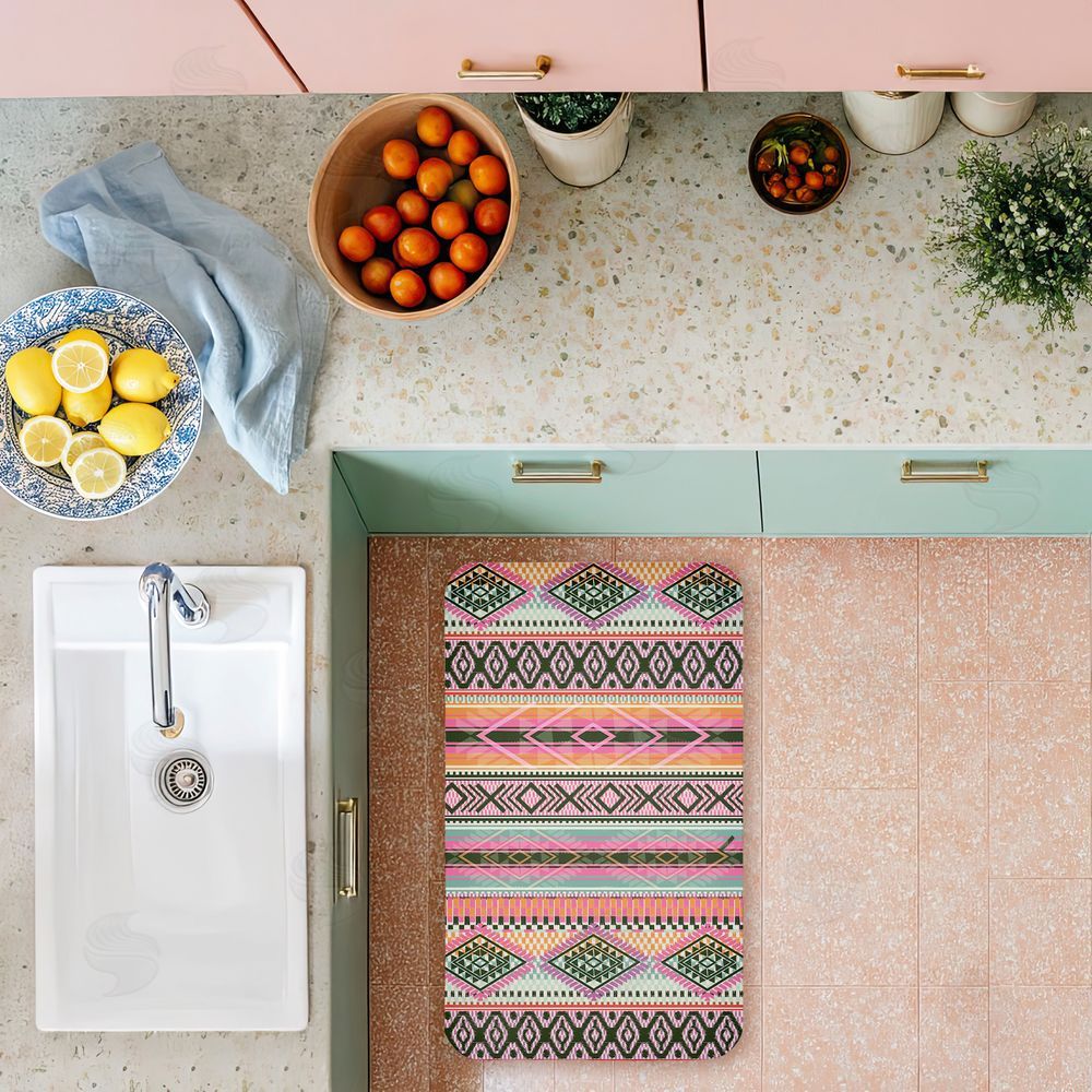 Jennifer Ellory Boho Geometric Stripes Kitchen Floor Mat