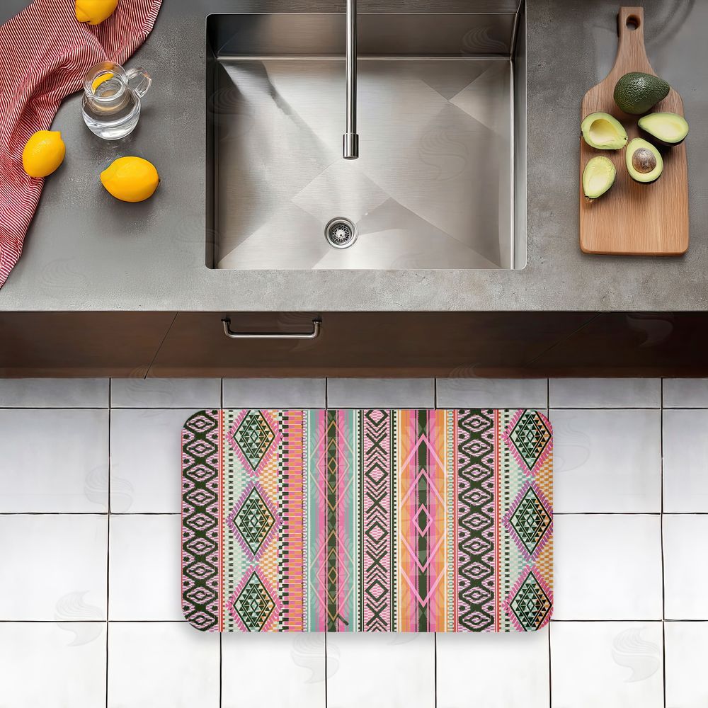 Jennifer Ellory Boho Geometric Stripes Kitchen Floor Mat