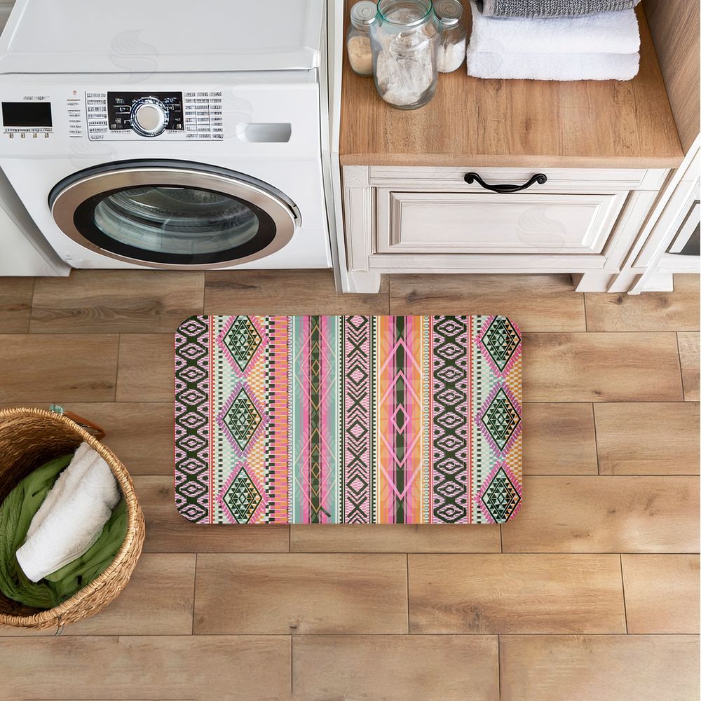 Jennifer Ellory Boho Geometric Stripes Kitchen Floor Mat