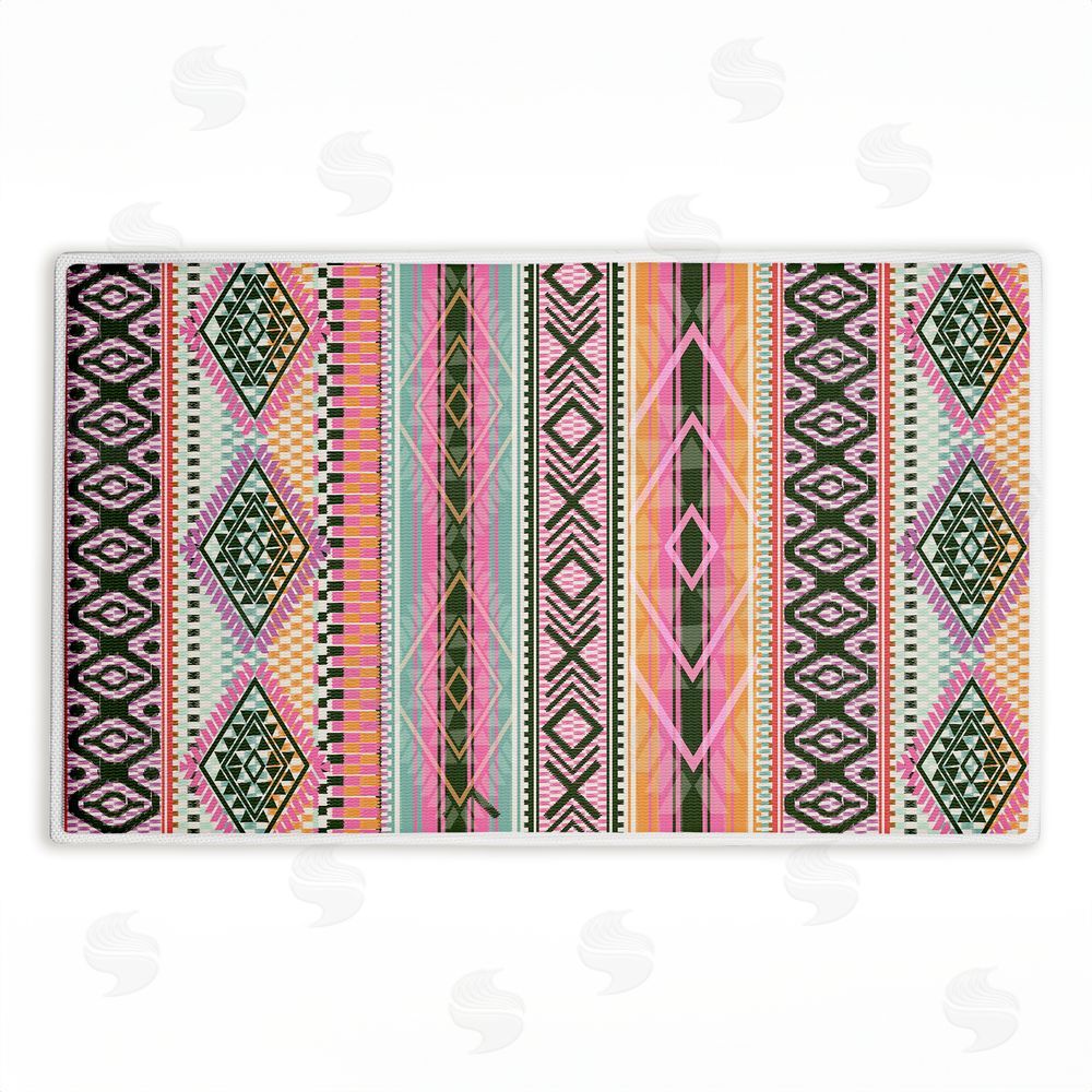Jennifer Ellory Boho Geometric Stripes Plush Bathroom Floor Mat