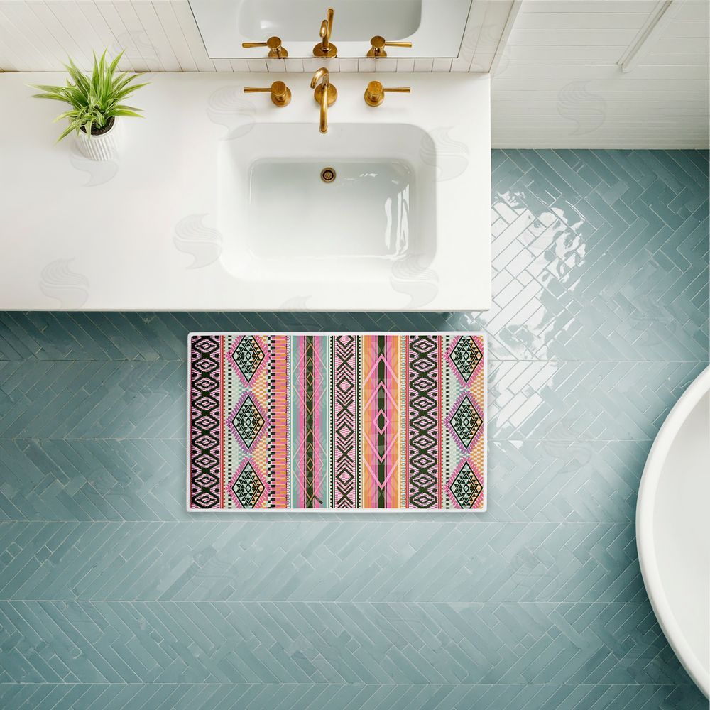 Jennifer Ellory Boho Geometric Stripes Plush Bathroom Floor Mat