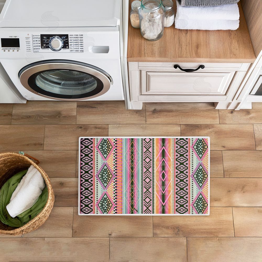Jennifer Ellory Boho Geometric Stripes Plush Bathroom Floor Mat