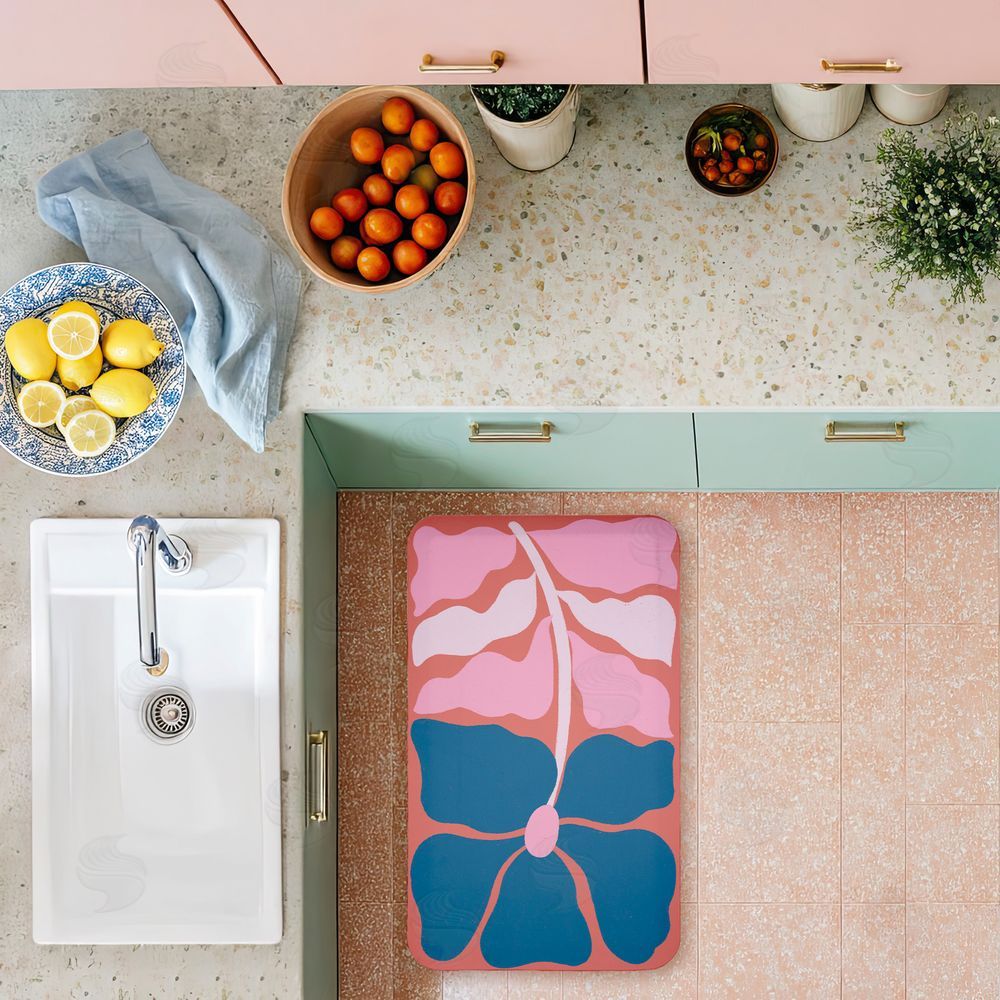 Aralma Midcentury Flower Symmetry Kitchen Floor Mat