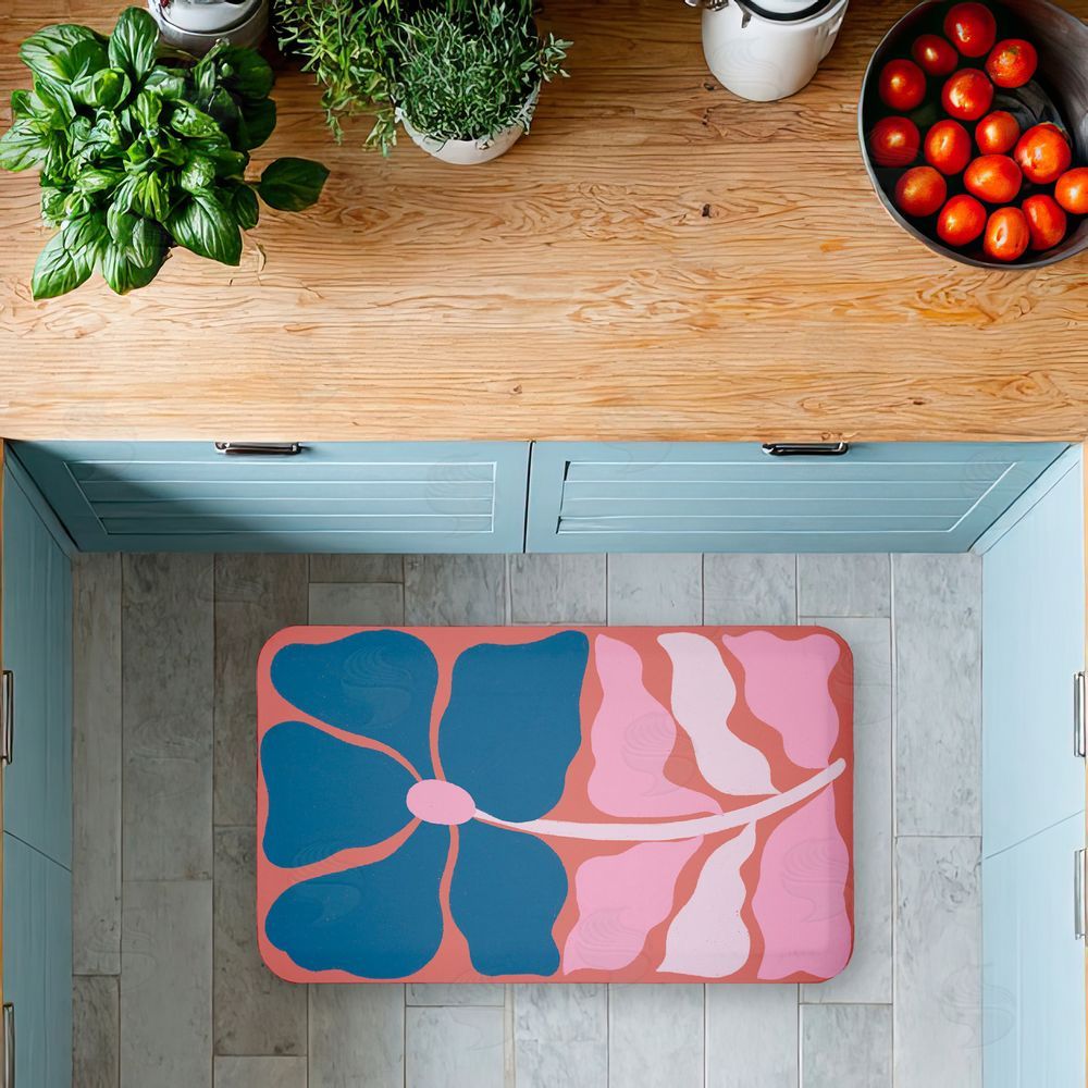 Aralma Midcentury Flower Symmetry Kitchen Floor Mat