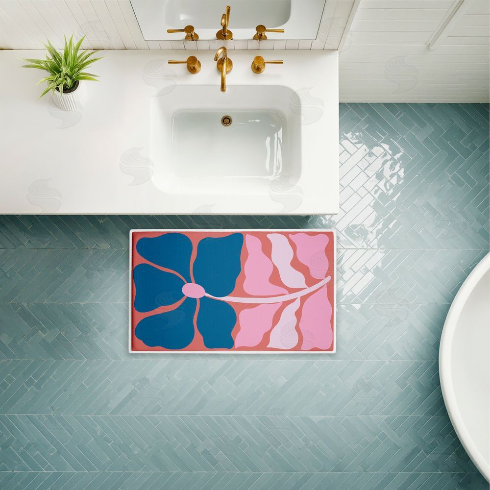 Aralma Midcentury Flower Symmetry Plush Bathroom Floor Mat