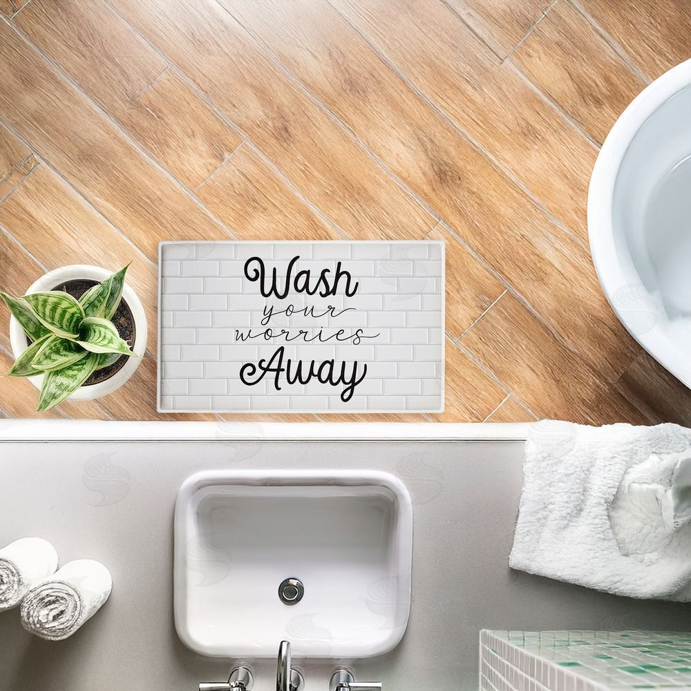 Arrolynn Weiderhold Wash Worries Away Simple Plush Bathroom Floor Mat