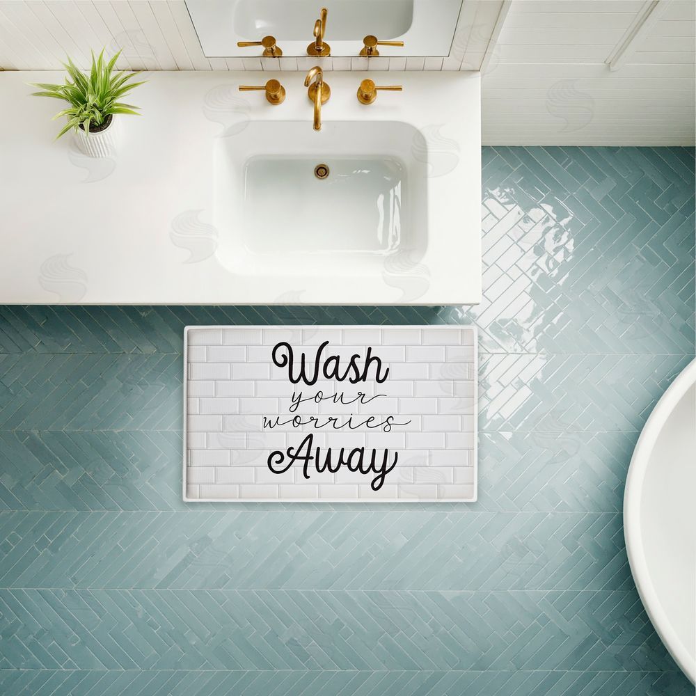 Arrolynn Weiderhold Wash Worries Away Simple Plush Bathroom Floor Mat