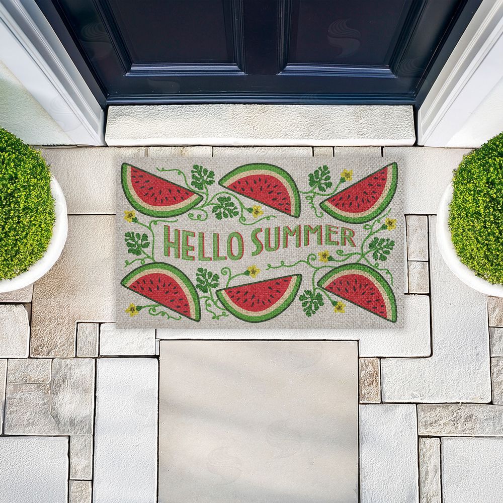 Darlene Seale Hello Summer Watermelon Outdoor Faux Sisal Door Mat