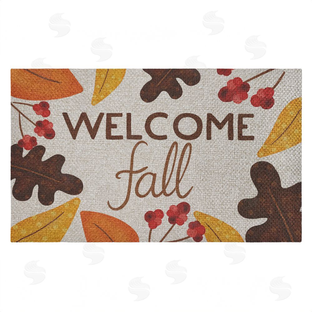 Emily Cromwell Welcome Fall Leaf Border Outdoor Faux Sisal Door Mat