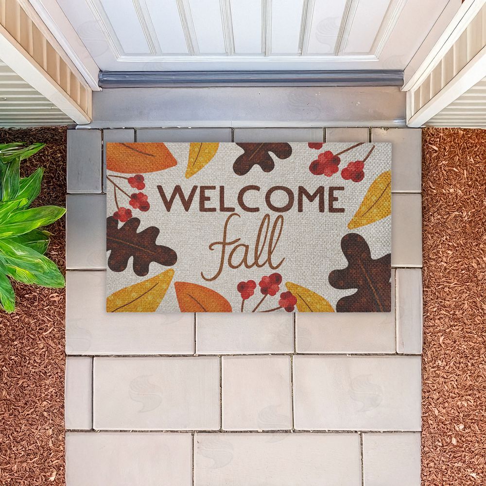 Emily Cromwell Welcome Fall Leaf Border Outdoor Faux Sisal Door Mat