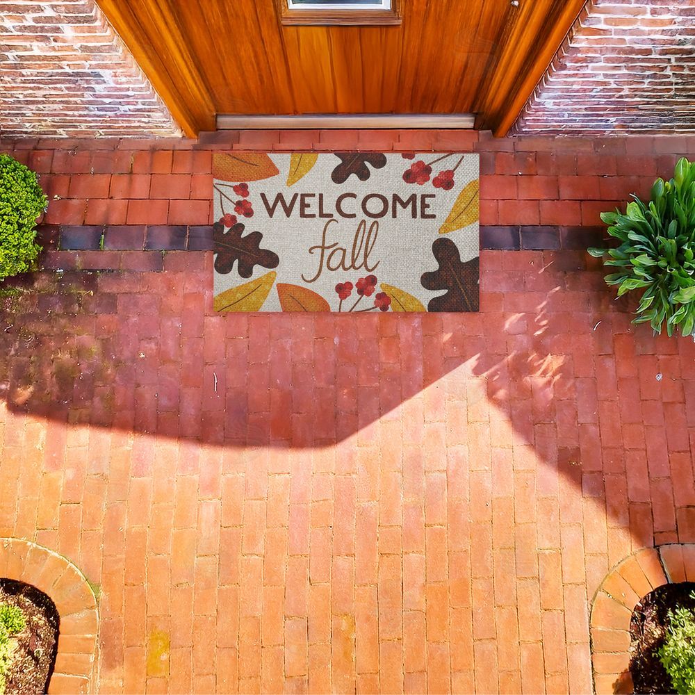 Emily Cromwell Welcome Fall Leaf Border Outdoor Faux Sisal Door Mat