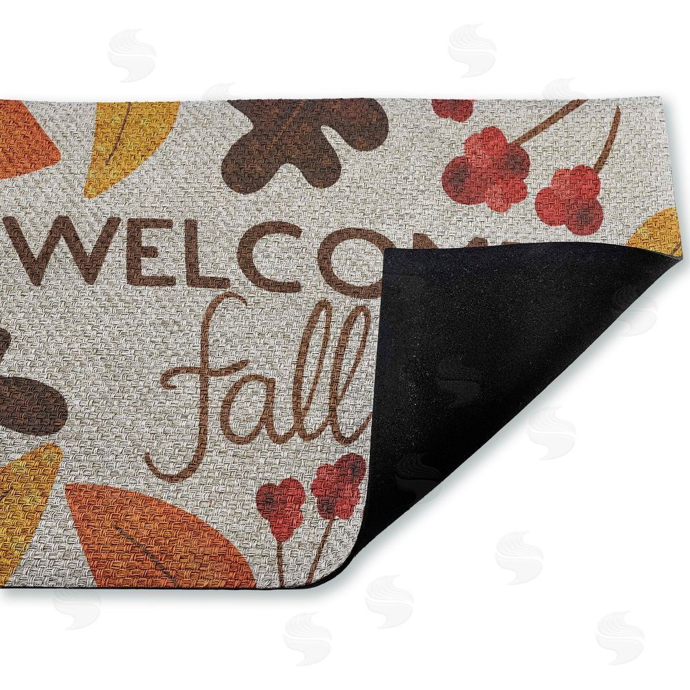 Emily Cromwell Welcome Fall Leaf Border Outdoor Faux Sisal Door Mat