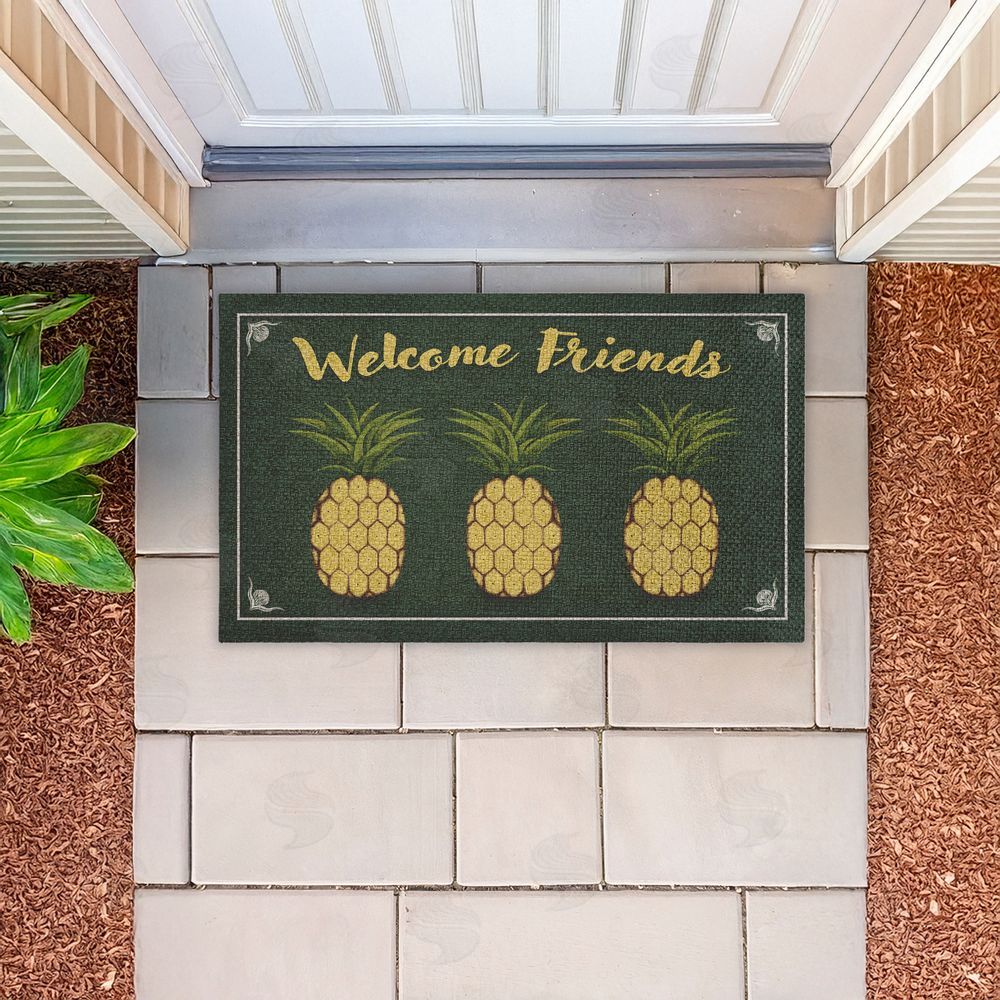 Darlene Seale Welcome Friends Pineapples Outdoor Faux Sisal Door Mat