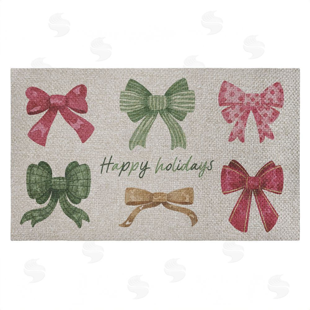 Vanessa Stoilova Happy Holidays Festive Bows Outdoor Faux Sisal Door Mat