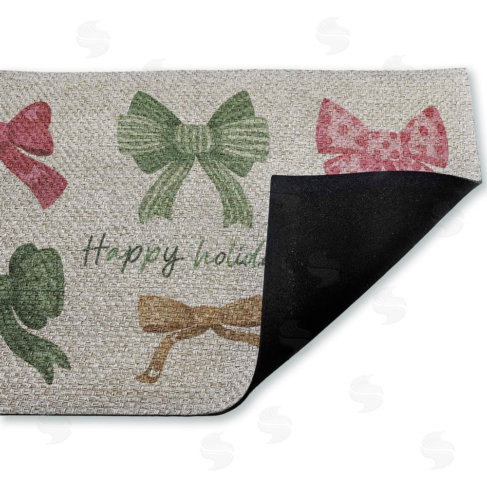 Vanessa Stoilova Happy Holidays Festive Bows Outdoor Faux Sisal Door Mat