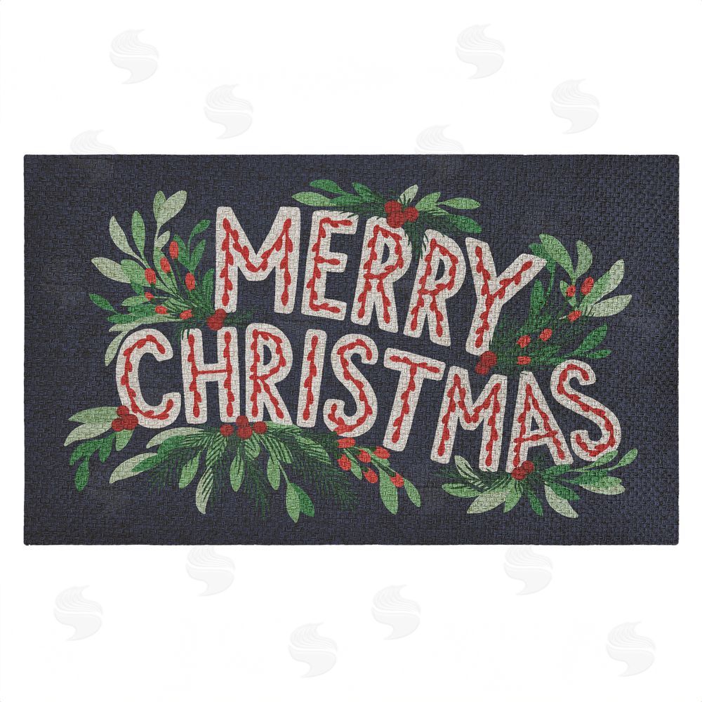 Heather McLaughlin Merry Christmas with Foliage Outdoor Faux Sisal Door Mat