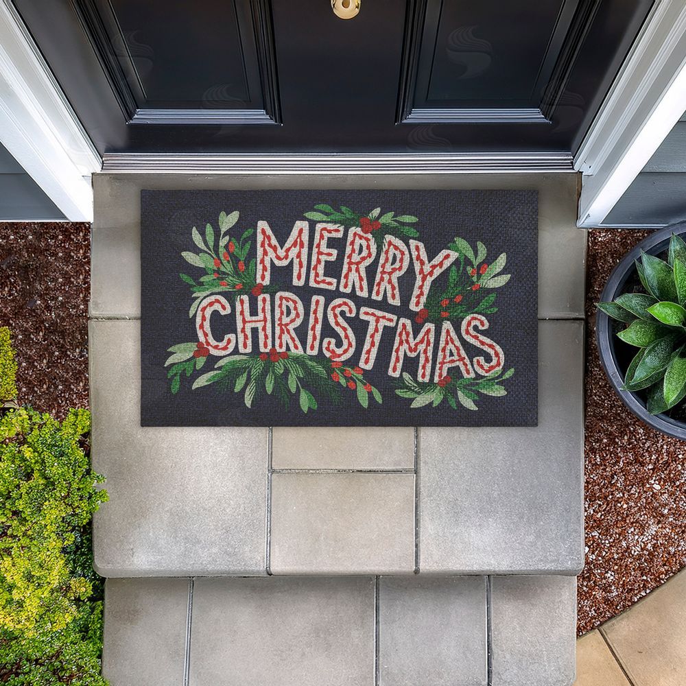 Heather McLaughlin Merry Christmas with Foliage Outdoor Faux Sisal Door Mat
