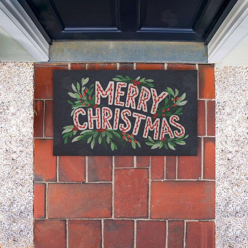 Heather McLaughlin Merry Christmas with Foliage Outdoor Faux Sisal Door Mat