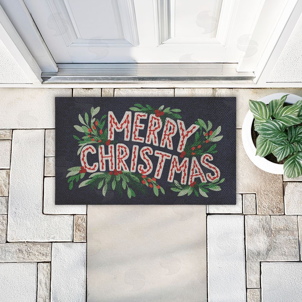 Heather McLaughlin Merry Christmas with Foliage Outdoor Faux Sisal Door Mat