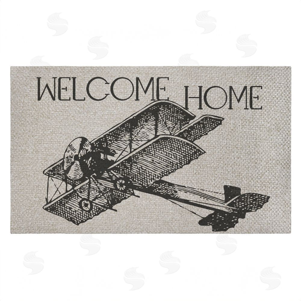 Andrea Jasid Grassi Welcome Home Vintage Airplane Outdoor Faux Sisal Door Mat