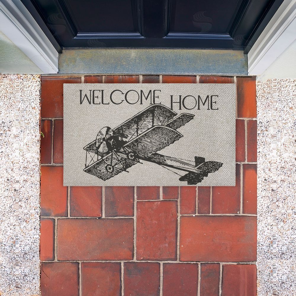 Andrea Jasid Grassi Welcome Home Vintage Airplane Outdoor Faux Sisal Door Mat