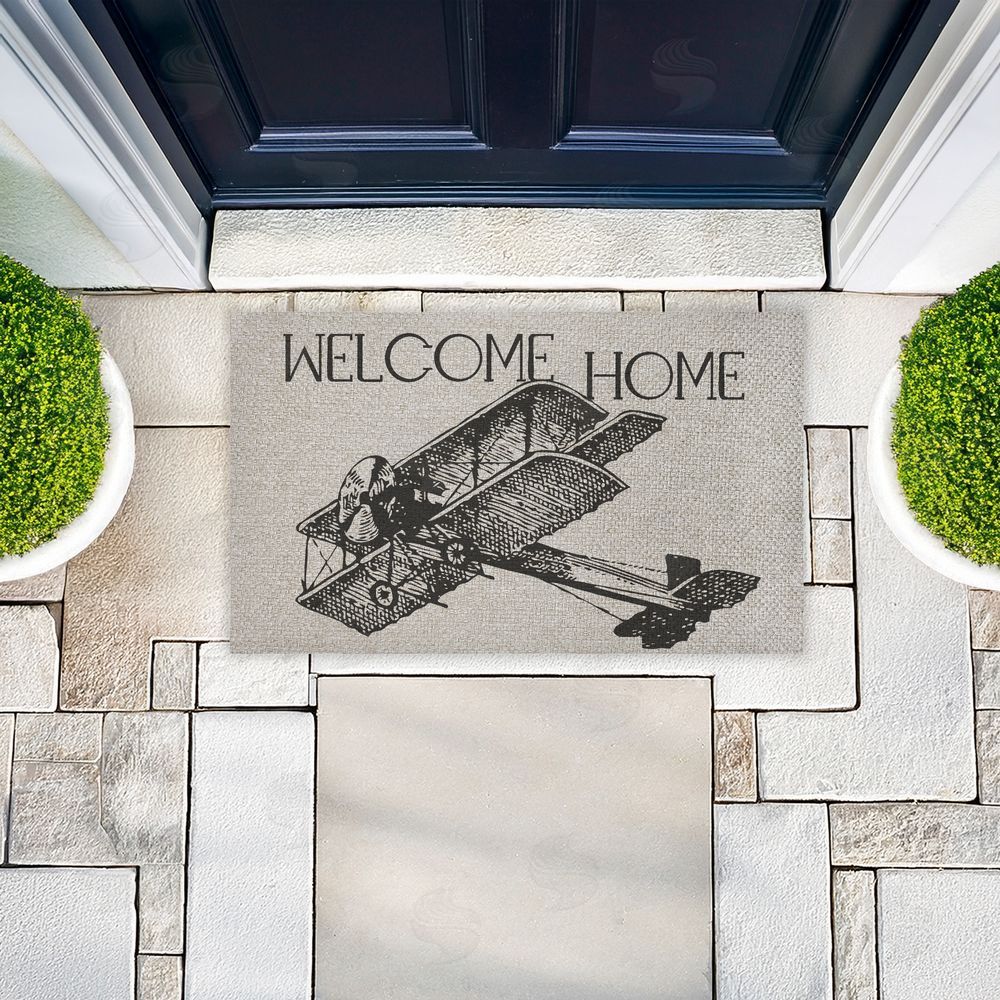 Andrea Jasid Grassi Welcome Home Vintage Airplane Outdoor Faux Sisal Door Mat