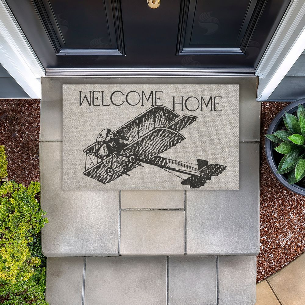 Andrea Jasid Grassi Welcome Home Vintage Airplane Outdoor Faux Sisal Door Mat