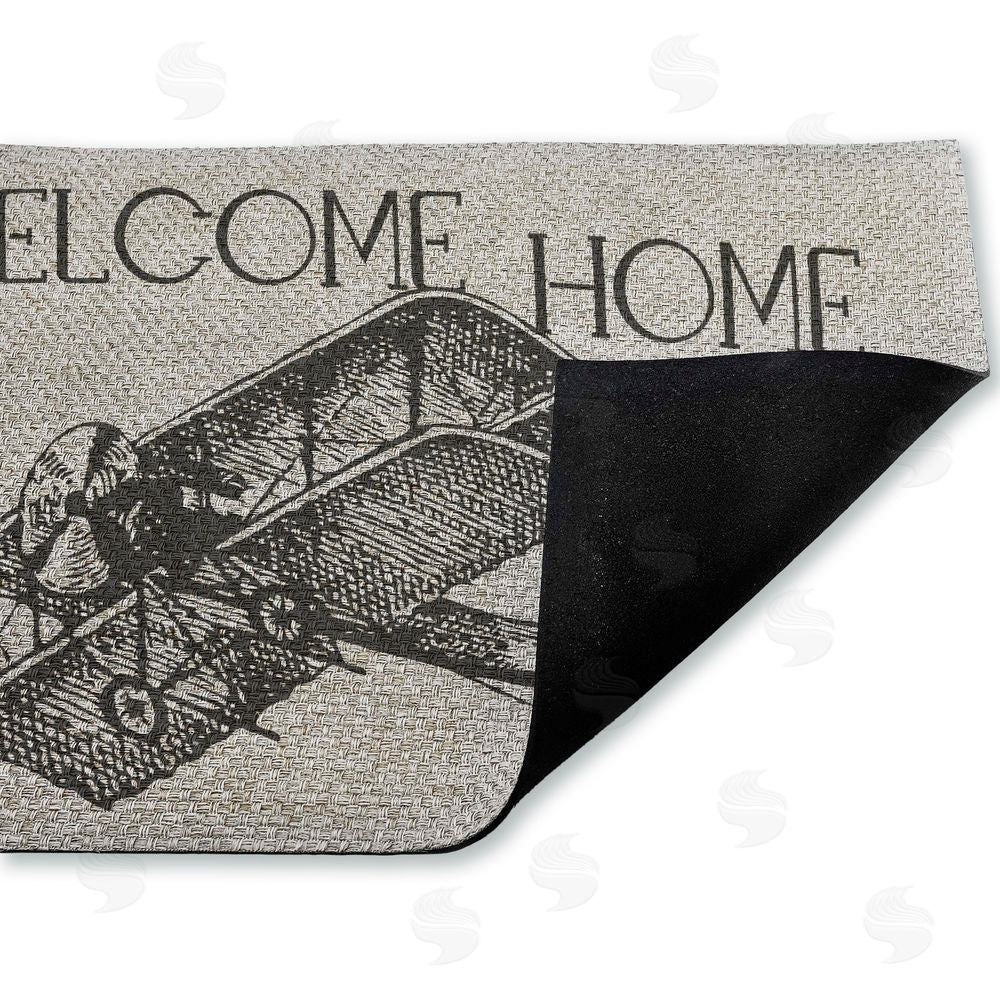 Andrea Jasid Grassi Welcome Home Vintage Airplane Outdoor Faux Sisal Door Mat