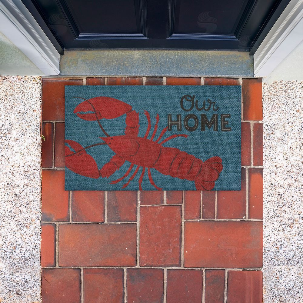 Gail Veillette Our Home Lobster & Stripes Outdoor Faux Sisal Door Mat