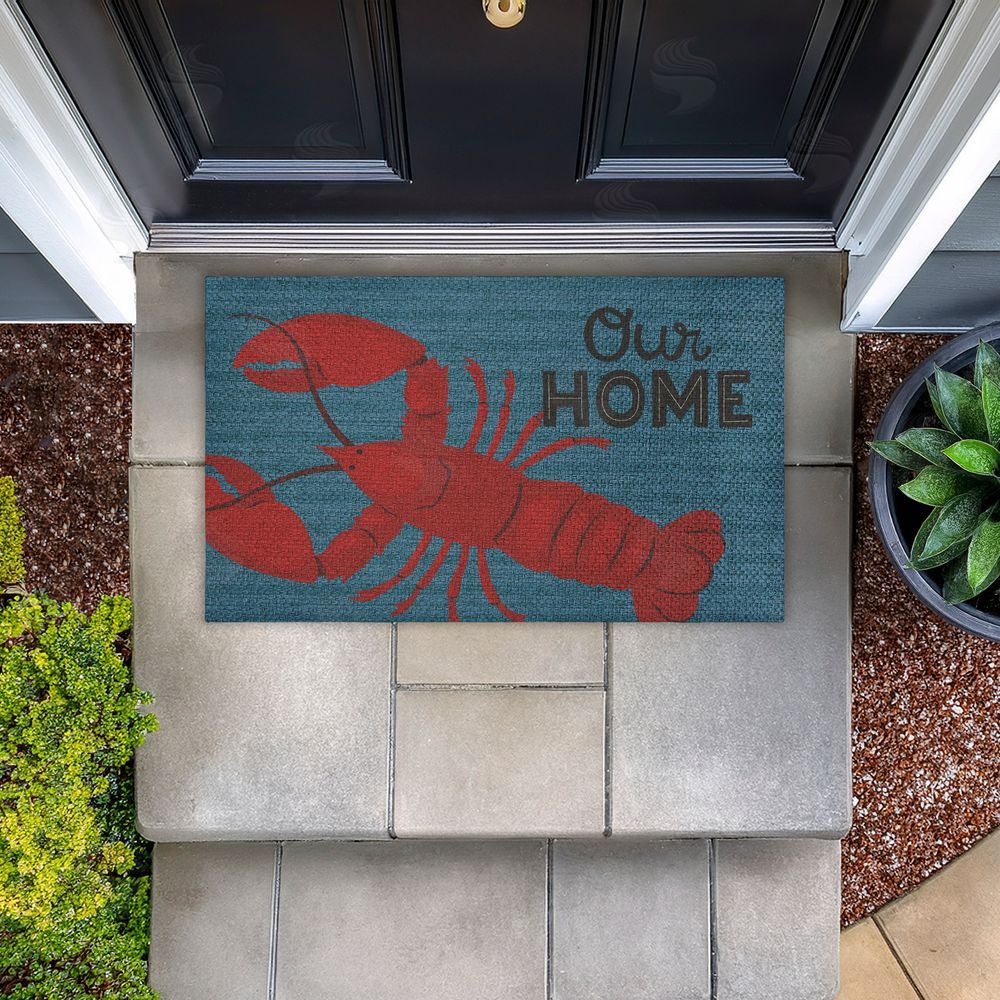 Gail Veillette Our Home Lobster & Stripes Outdoor Faux Sisal Door Mat
