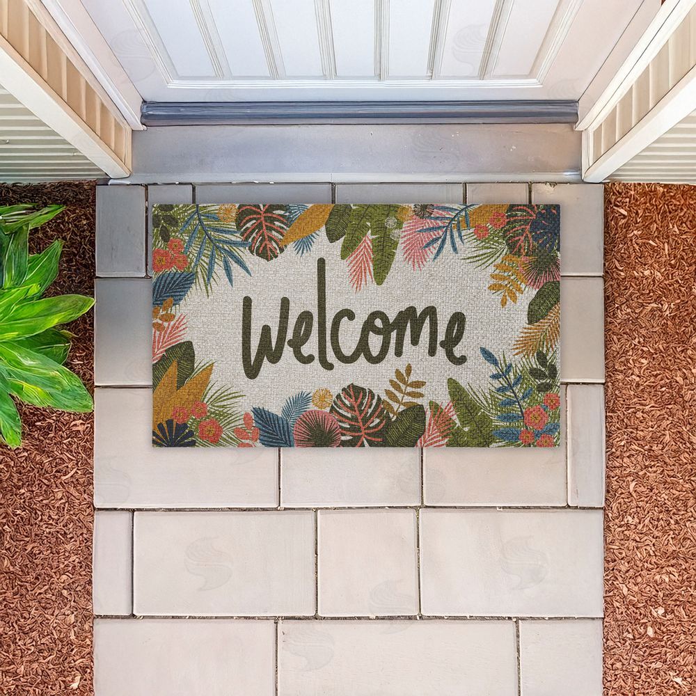 Lisa Perry Whitebutton Whimsical Welcome Tropical Entry Outdoor Faux Sisal Door Mat