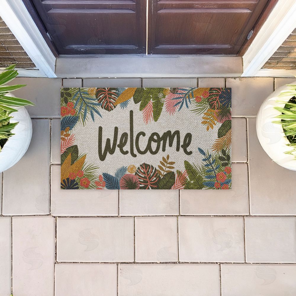 Lisa Perry Whitebutton Whimsical Welcome Tropical Entry Outdoor Faux Sisal Door Mat