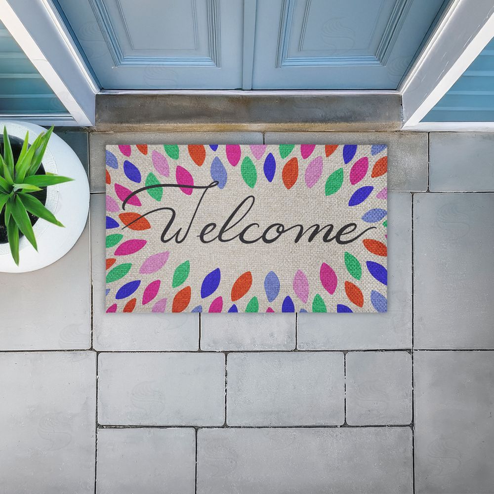 Caroline Alfreds Vibrant Leaf Shapes Welcome Outdoor Faux Sisal Door Mat