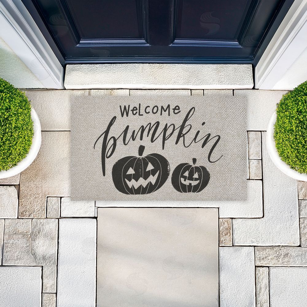 Caverly Smith Welcome Pumpkin Minimal Outdoor Faux Sisal Door Mat