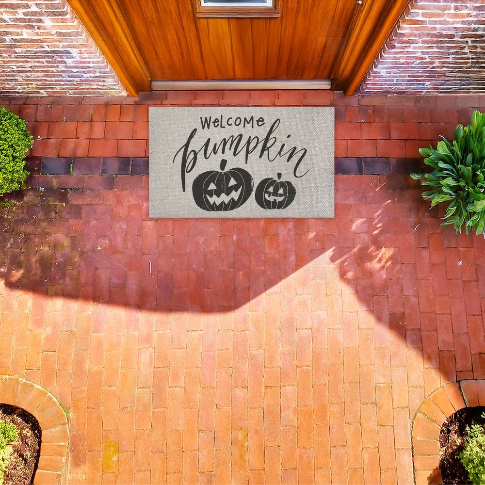 Caverly Smith Welcome Pumpkin Minimal Outdoor Faux Sisal Door Mat