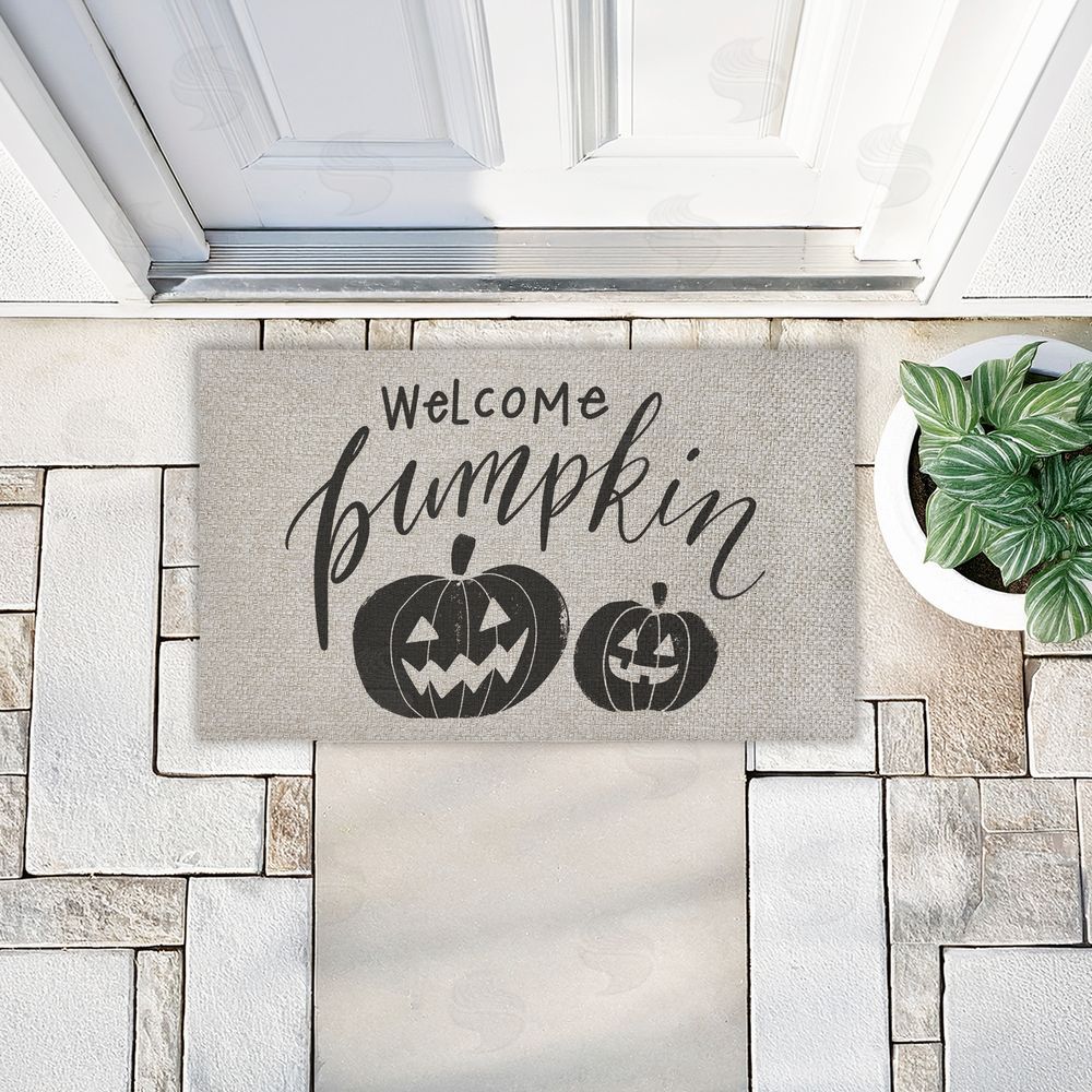 Caverly Smith Welcome Pumpkin Minimal Outdoor Faux Sisal Door Mat