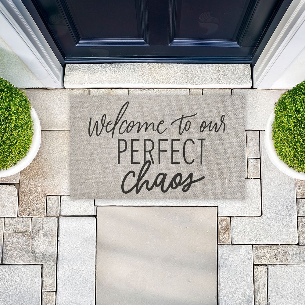 Doodles.Ink. Welcome Perfect Chaos Outdoor Faux Sisal Door Mat